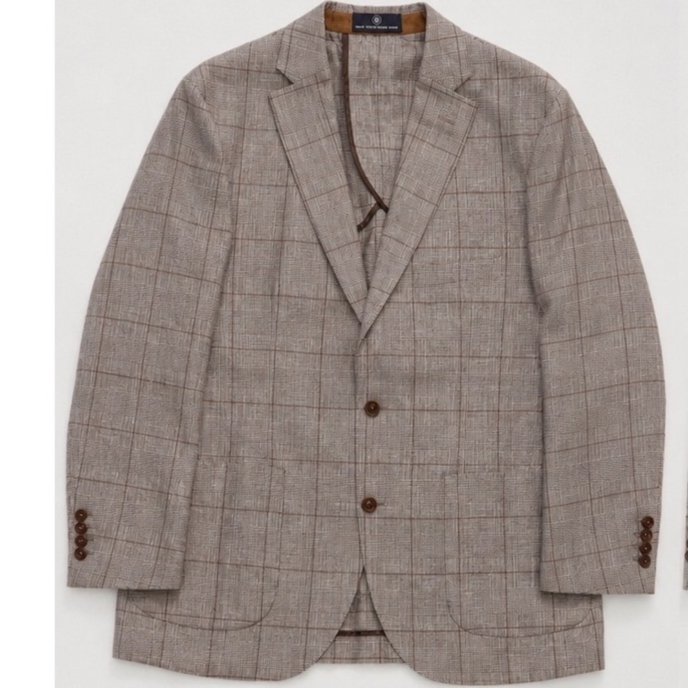 Hart Schaffner Marx Mens Linen Wool Silk Plaid Coat Blazer Brown Tan L Unlined